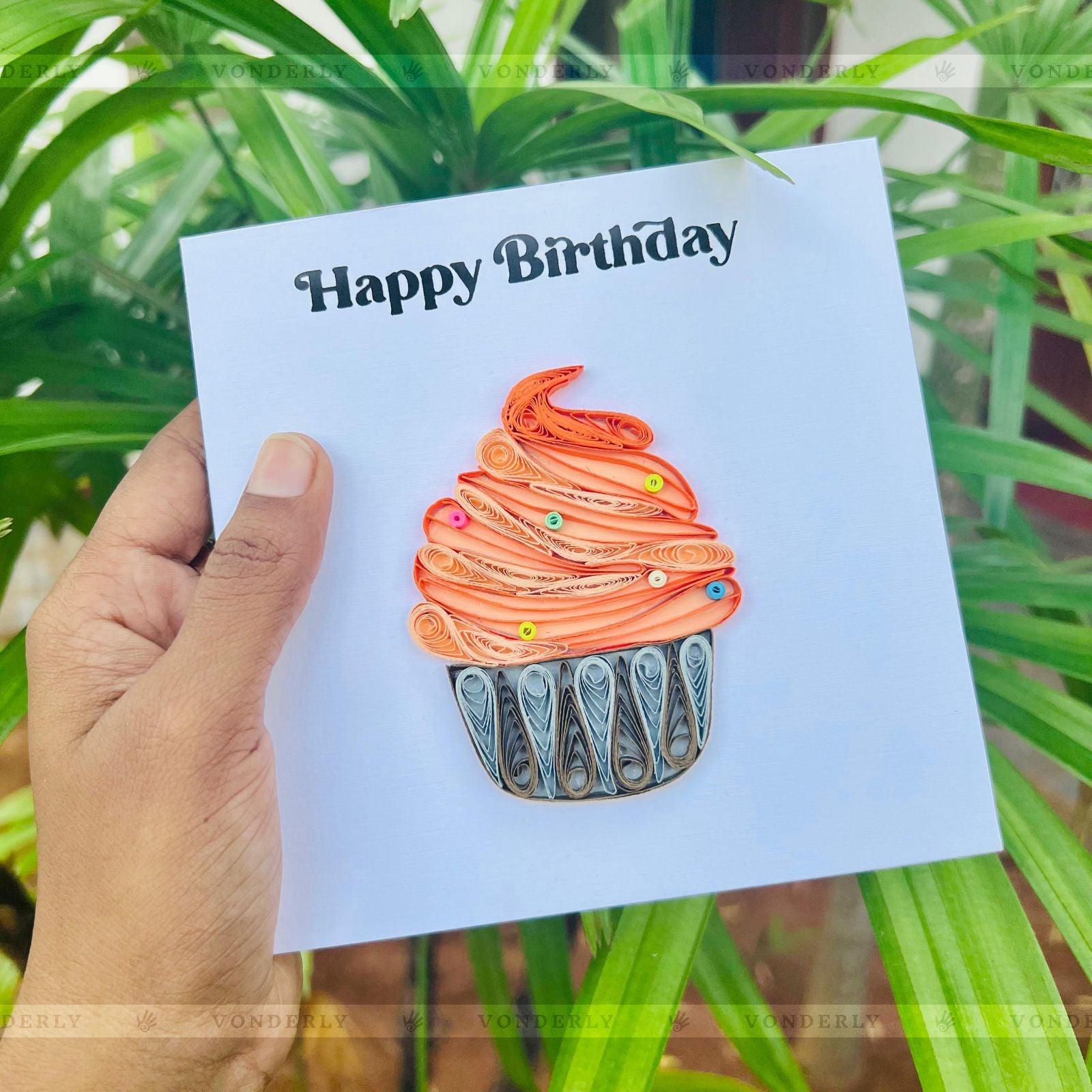 Handmade Cupcake Design: Quilling Card by VONDERLY | Eco-Friendly Birthday Greeting Card - Vonderly