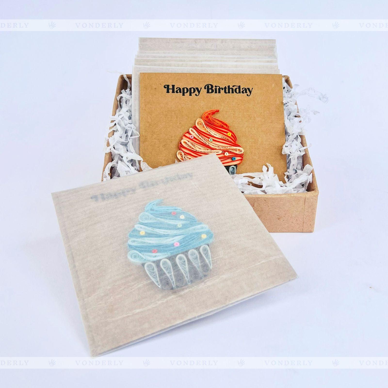 Handmade Cupcake Design: Quilling Card by VONDERLY | Eco-Friendly Birthday Greeting Card - Vonderly