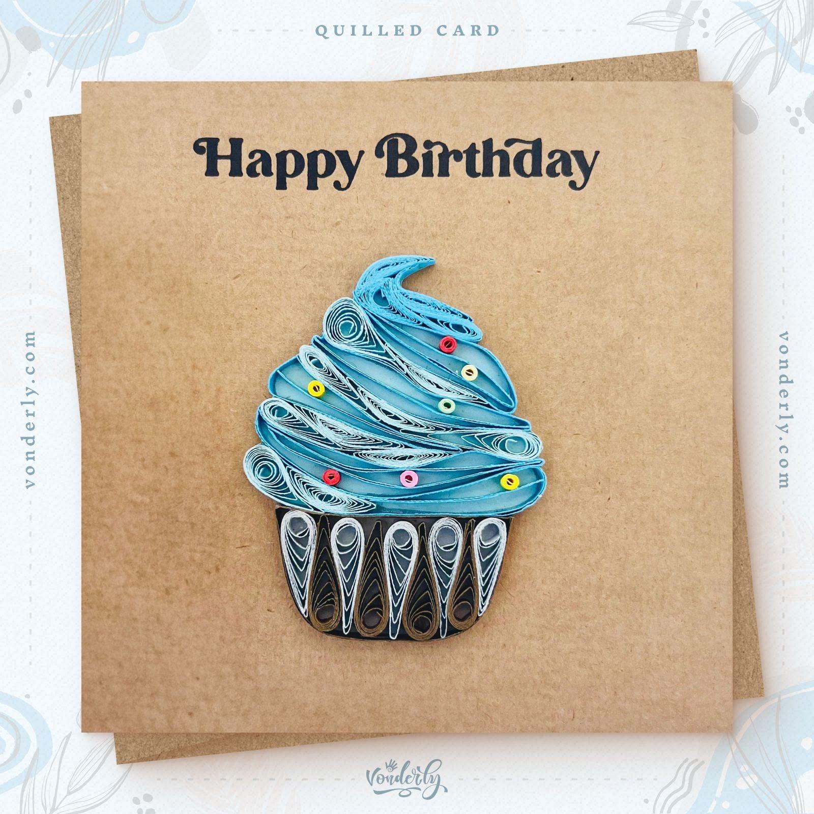 Handmade Cupcake Design: Quilling Card by VONDERLY | Eco-Friendly Birthday Greeting Card - Vonderly