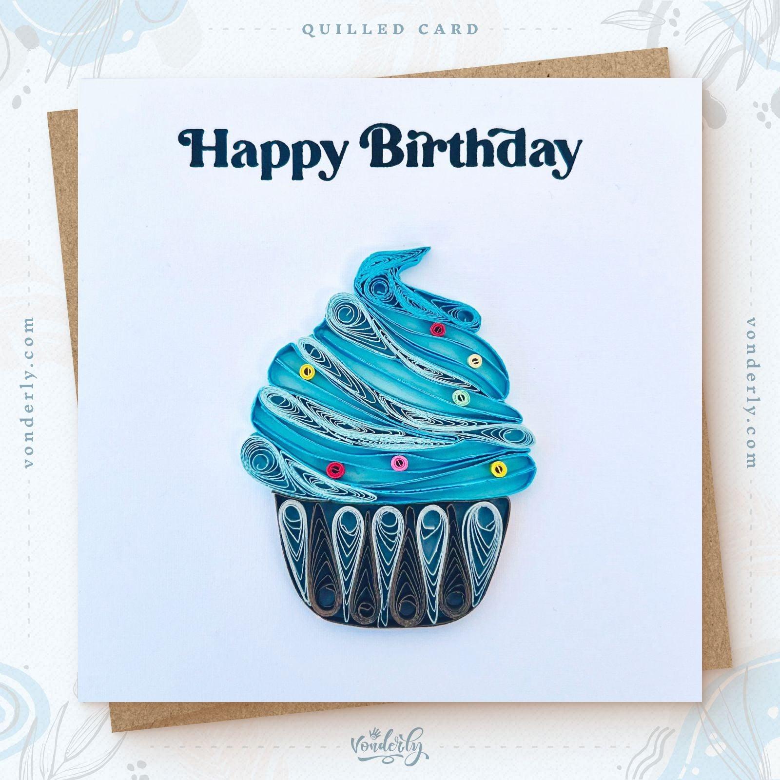 Handmade Cupcake Design: Quilling Card by VONDERLY | Eco-Friendly Birthday Greeting Card - Vonderly