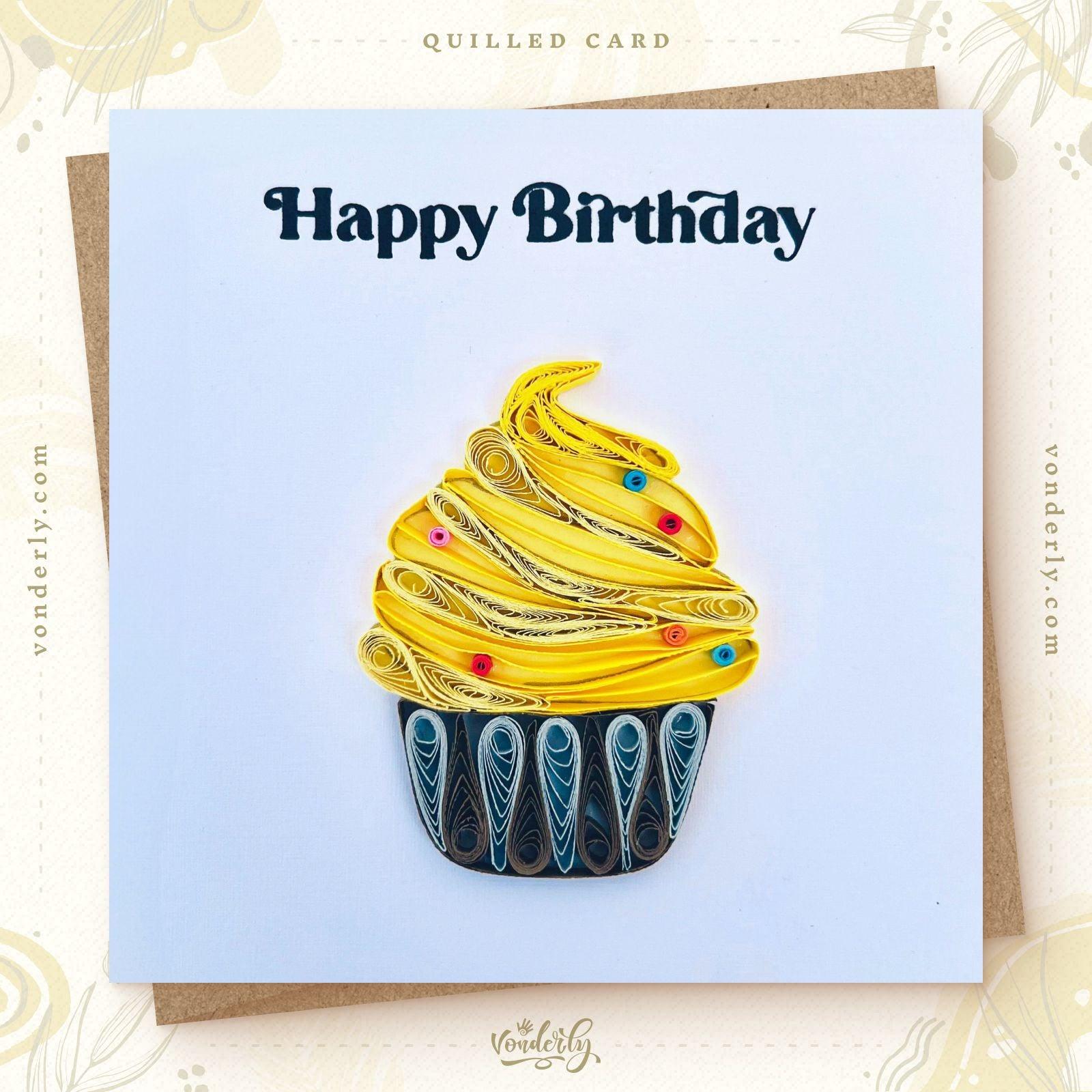 Handmade Cupcake Design: Quilling Card by VONDERLY | Eco-Friendly Birthday Greeting Card - Vonderly